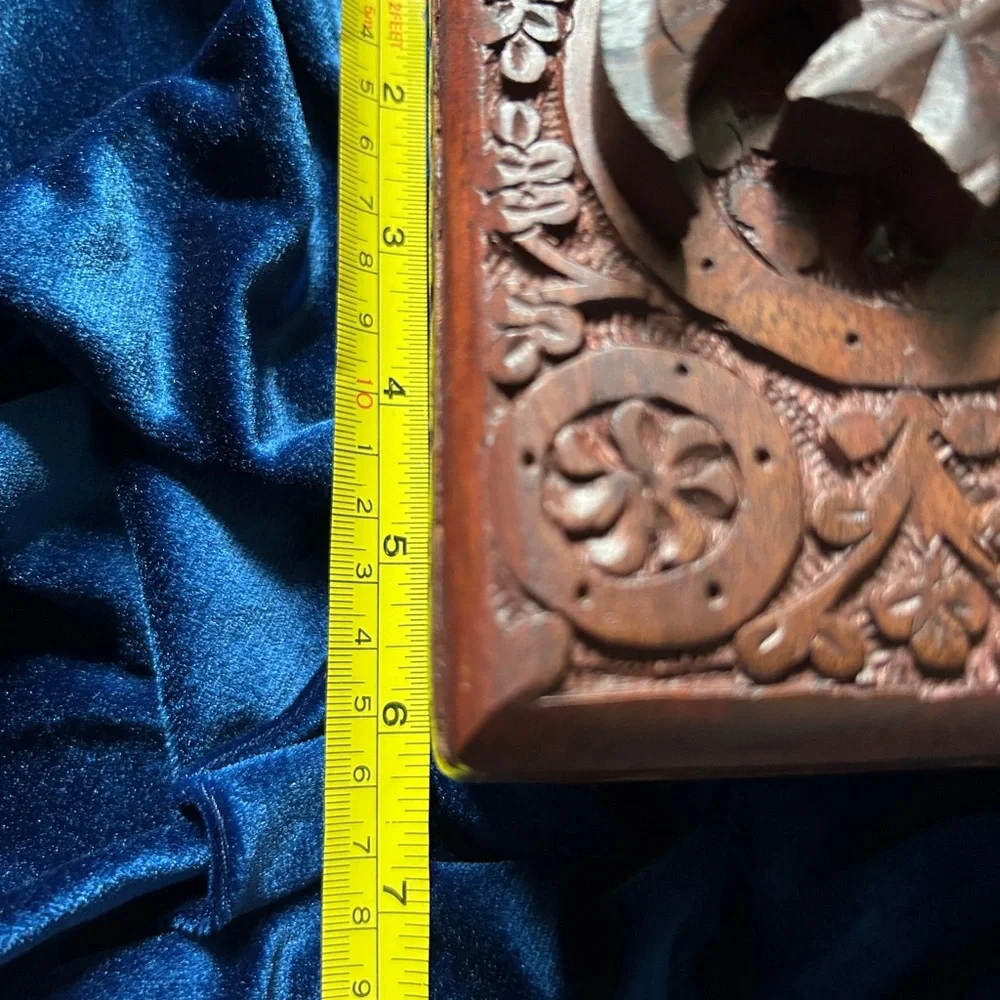 Handcarved Wooden Box with Star and‎ Moon Relief Design